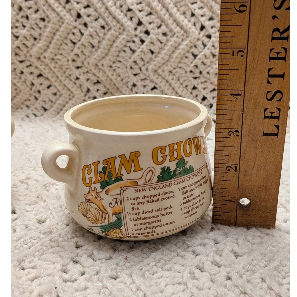 Vintage Recipe Soup Mugs Set of 2 Mushroom and Clam Chowder Ceramic Bowls Japan